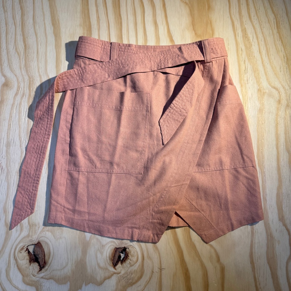 Madewell Women Portside Faux Wrap Mini Skirt Dusty Blush Raw Silk Tie Waist Sz 0